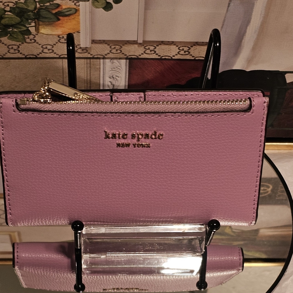 Kate Spade Leila Pebbled Leather Slim Bifold Bright Carnation Wallet